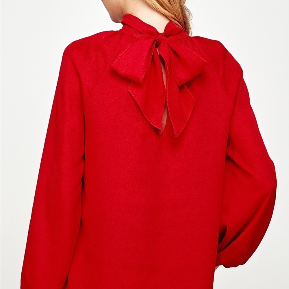 Red Bow High Neck Long Sleeve Top NWT - Picture 5 of 8